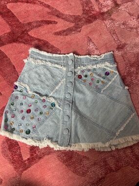 LoveShackFancy Embellished Denim Mini Skirt – Size 4